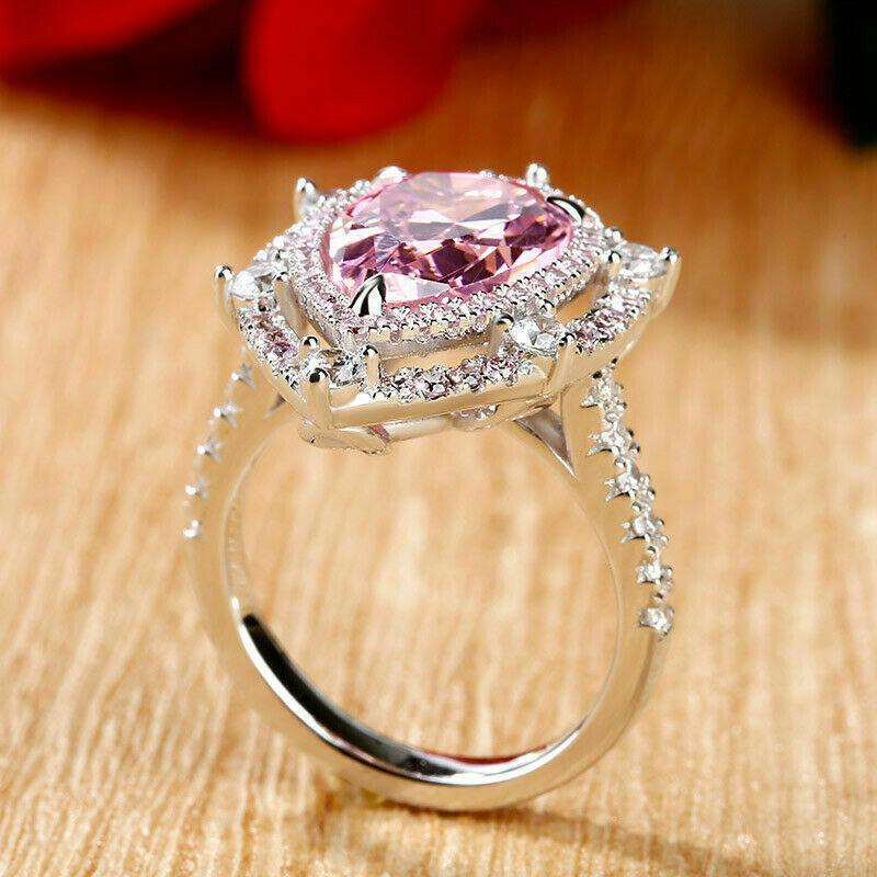 Bague de luxe légère en forme de goutte d'eau avec diamants légèrement incrustés, bague poire rose tendre pour femme