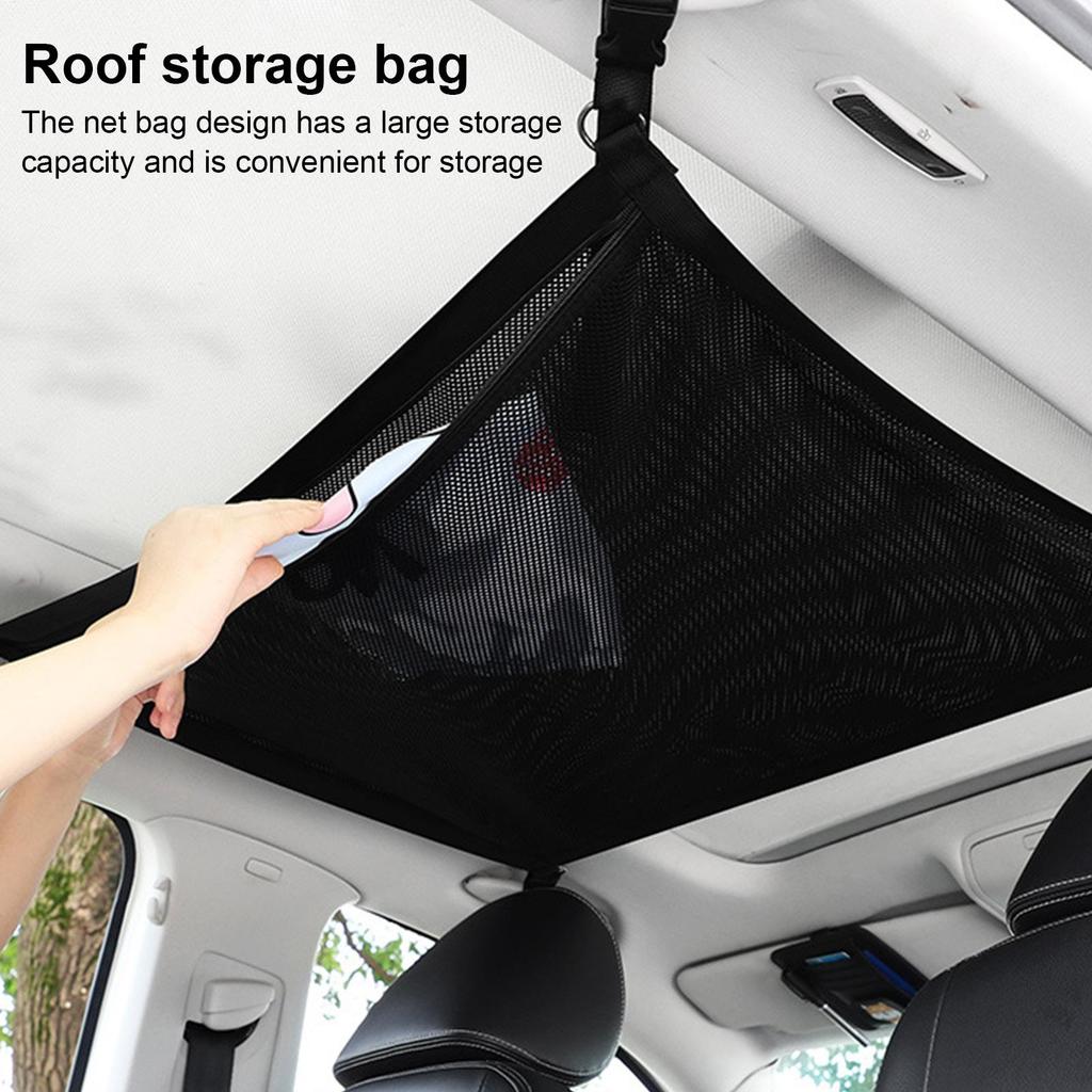 Car Ceiling Cargo Pockets Double-Layer Car Inside Roof Cargo Hammock Load-Bearing Capacity Inside Roof Organizer Mesh Road Trip