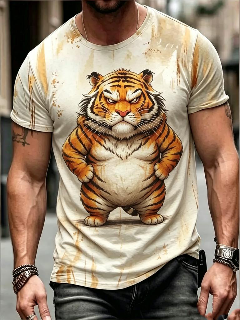 Funny 3D Animal Tiger Print Men's T-shirt Fashion Cool Daily Short Sleeve T shirt Casual Loose Crew Neck Y2k Top Summer Clothing