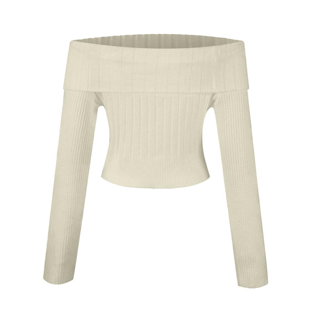 Dámská móda Ležérní Jednobarevný Rovná ramena Sexy Plisovaný Slim Top Nový Sexy S jedním ramenem Dlouhý rukáv Pletený svetr