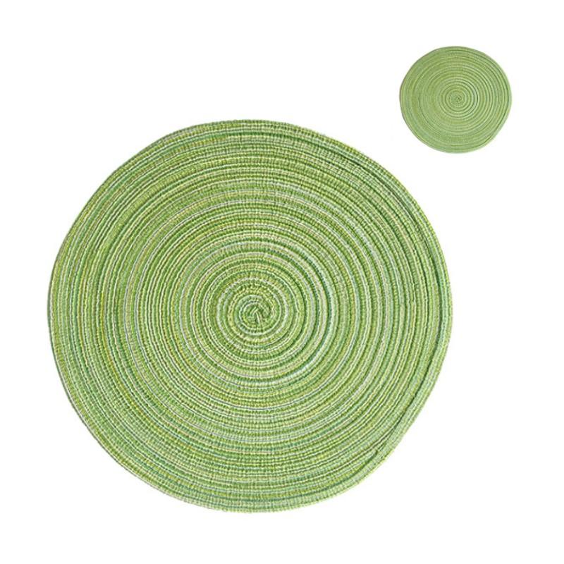 

1/4/6 комплектов зеленых круглых плетеных салфеток и подставок под стаканы, моющиеся хлопковые полиэстеровые круглые салфетки для декора кухонного обеденного стола 4sets