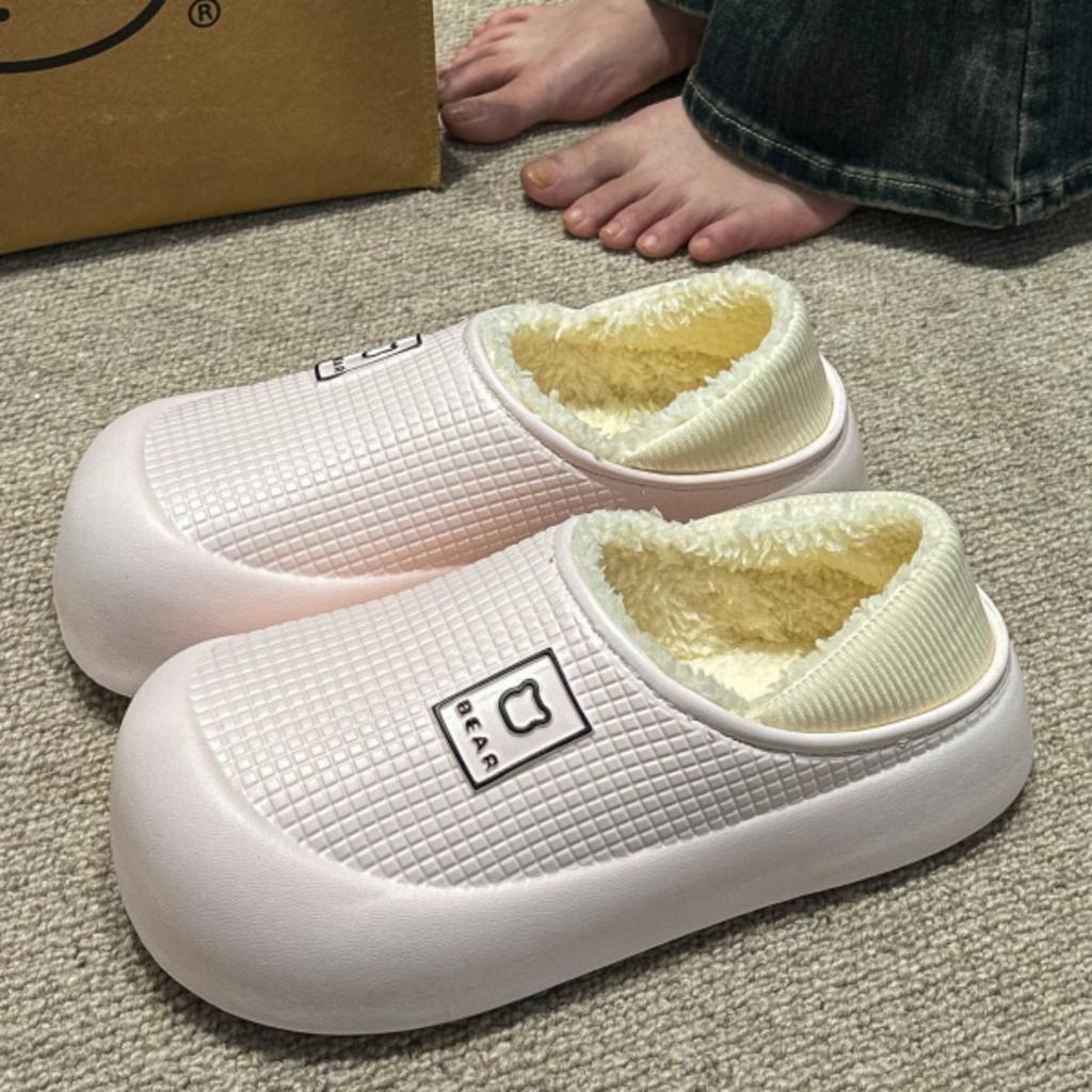 Waterproof Cotton Slippers for Women In Autumn and Winter, Anti Slip Plush Bags and Cotton Shoes for Indoor Home Use