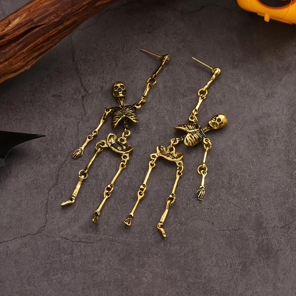 [Vintage Skull Earrings] Silvery Plated Gothic Punk Skull Dangle Earrings | Vintage Style for Women, Stainless Steel Posts, Perfect for Daily Wear & G