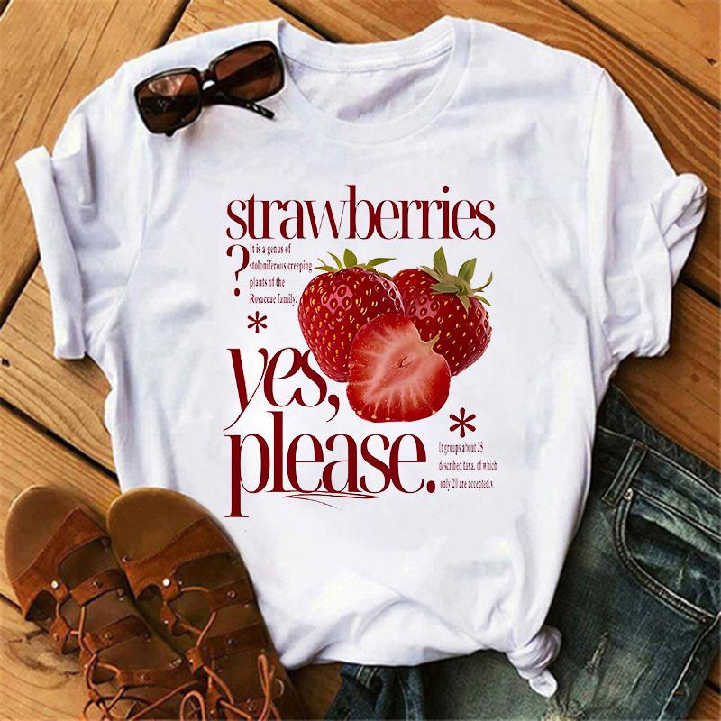 T Shirt Y2k 90s Strawberry Design Print T-shirt Short Sleeve Crew Neck Casual All Season Women's Clothing Top Tee