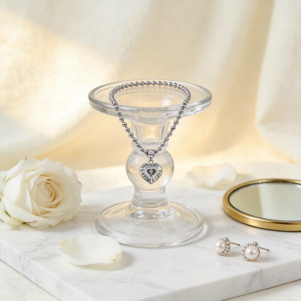 Fashion Heart Shaped Titanium Steel Necklace With Rhinestone Pendant For Women