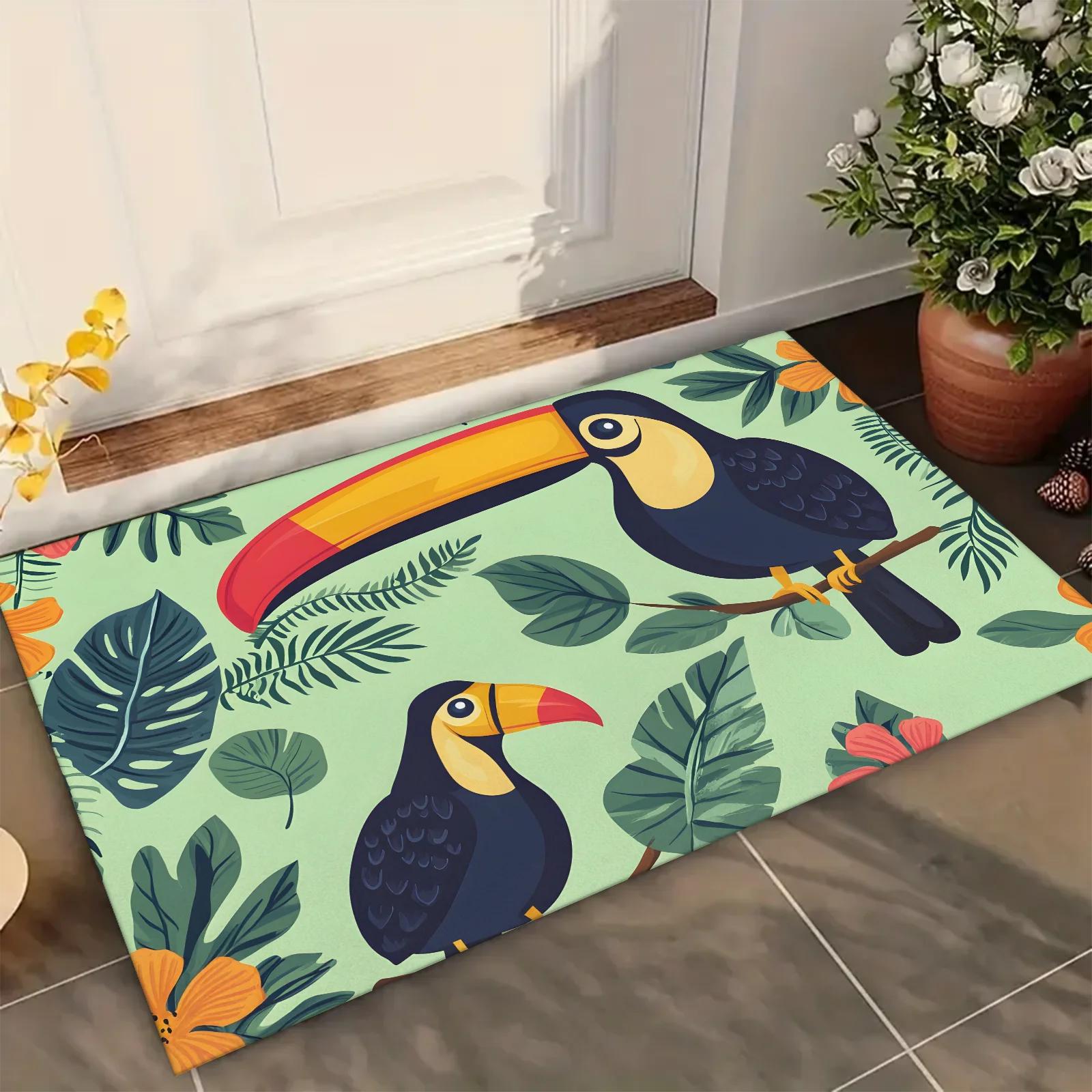 

Floral & Bird Welcome Entrance Doormat Home Decor Carpet Indoor Outdoor Floor Mat Living Room Bedroom Bath Kitchen Rug 40x60cm