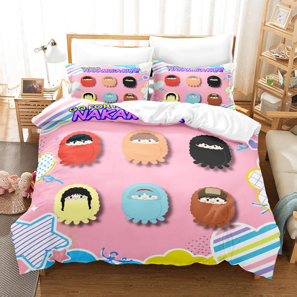 Go For It, Nakamura-kun!! Anime Bedding Set Duvet Cover + 2 Pillowcases Soft Bed Linen Multi Sizes Manga Fan Bedroom Decor Gift