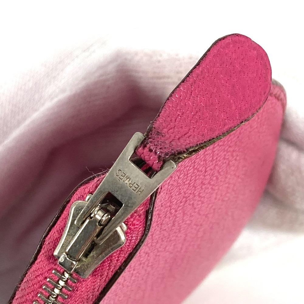 HERMES Evelyne logo Wallet Coin Compartment Zip Around coin purse Chevre pink