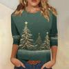 Women's Casual Fashion Christmas Print Three-Quarter Sleeve Top