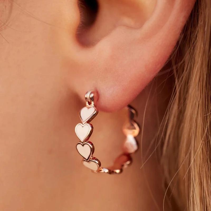 

CAOSHI Romantic Lady Hoop Earrings with Heart Shape Design Lovely Girls Daily Party Rose Gold Color Zircon Sweet Accessories