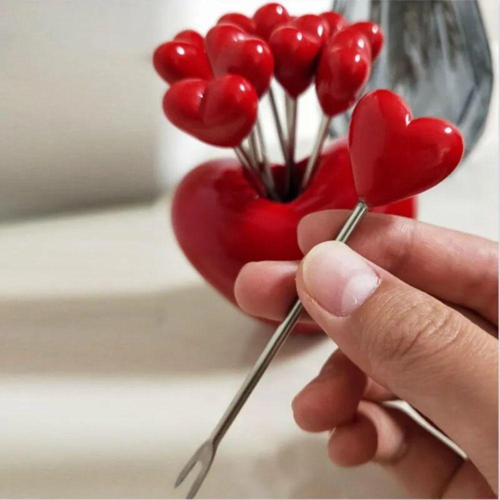 Loving Heart Dessert Cake Fork Stainless Steel Plastic Fork Home Decoration