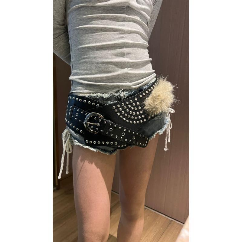 New Fluffy Belt, Fluffy Wide Belt, Riveted Punk Millennium Spice Girl Belt, Subculture Light Waist Strap