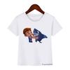 Cute Boys Girls Kawaii Sharking with Sharkdog Cartoon Print Children'S Tshirt Summer Baby Clothes White Short Sleeve Tops