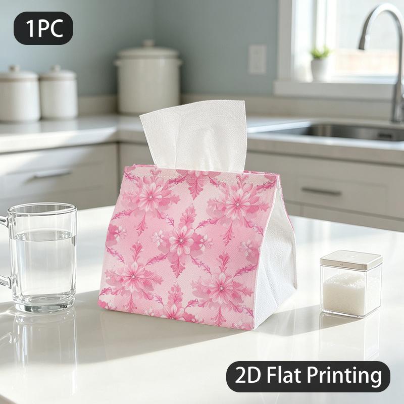 1pc Tissue Box, Elegant Pink Floral Romantic Pattern, 2D Flat Printing, Lightweight, Folds Flat, Tissue Container, for Your Workspace, 2D Flat