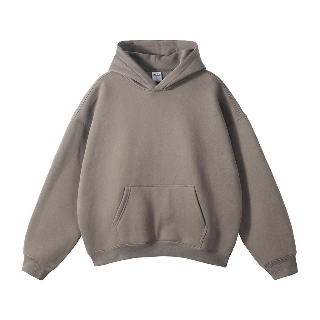 Autumn/Winter Unisex Loose Fleece-Lined Hooded Sweatshirt Jacket with Drop Shoulders - Solid Color Trendy Style in Stock