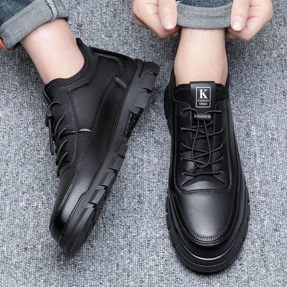 Mens Casual Leather Shoes Fashion Business Office Leather Shoes Comfortable Lightweight Soft Bottom Non-slip Mens Work Shoes