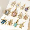 1 Piece Ocean Charms Turtle Shaped Multicolor Cubic Zirconia 18K Gold Plated Brass Pendant For DIY Necklace Jewelry Makinng