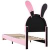 Polsterbett 90x200, mit zwei Stauraumhockern, LED-Nachttischleuchte, Ausklappbare Hasenohren, Ohne Matratze, Jugendbett, Lattenrost, Höhenverstellbar