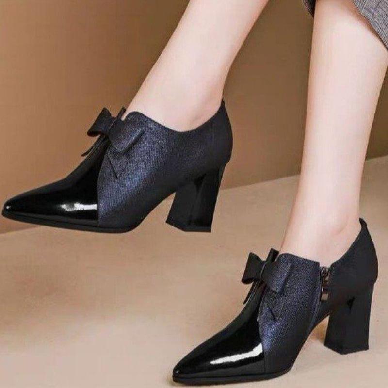 2026 Spring and Autumn New Fashionable Bow Versatile Temperament Pointed Coarse Copy Inside High Heels Female