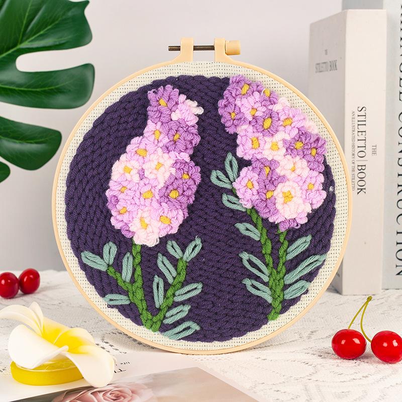 1Set Embroidery Floral Pattern DIY Punch Needle Embroidery Kit with Yarn Starter Kit Poking Cross Stitch Tools For Knitting