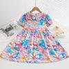 Resort Style Children's Clothing Summer Style Children's Cotton Silk Doll Collar Princess Dress Girls Artificial Cotton Floral Dress