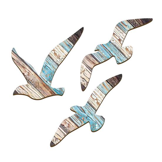 3 Stück Möwen Wanddeko Holz Fliegende Seevögel Wandbehang Schild Nautisches Thema Strand Küsten Wandkunst Vintage Ozean Skulptur für Zuhause Badezimmer
