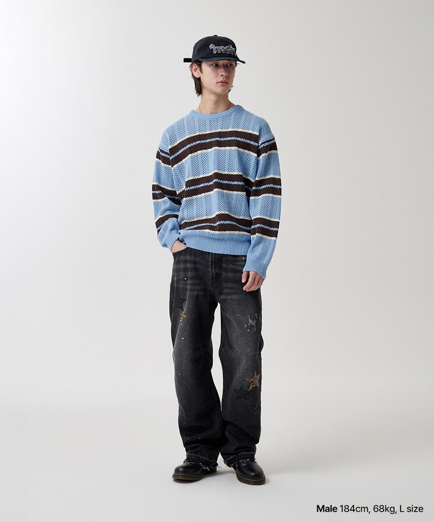 MAHAGRID Mesh Stripe Knit Skyblue(Mg2Fsmk611A)