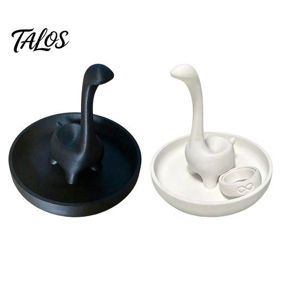 Talos 3D Printed Creative Finger-Shaped Jewelry Tray, Minimalist Ring & Necklace Holder with Partitioned Storage, Matte Black/White Desk Organizer for