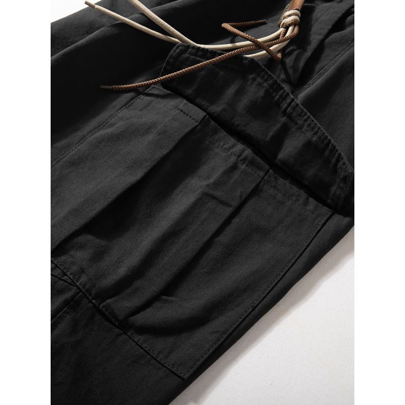 Men's Cargo Pants 2025 Autumn New Style Cool Retro Loose Straight Casual Long Pants with Multiple Pockets and Drawstring Wide-Leg Pants
