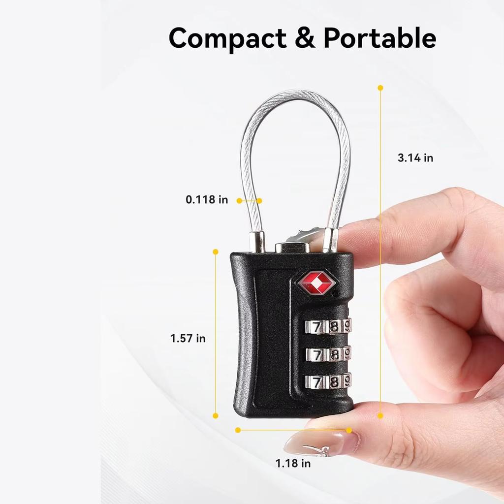 4 Pack TSA Customs Code Lock for Travel Luggage Password Changeable black Lock Contrast Design Padlock 3 Digit Combination Lock