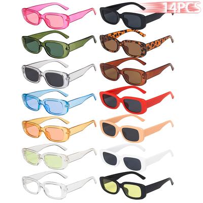 14 PCS Small Rectangle Sunglasses For Women Men Vintage Designer Square Sun Glasses Anti-glare UV400 Eyewear
