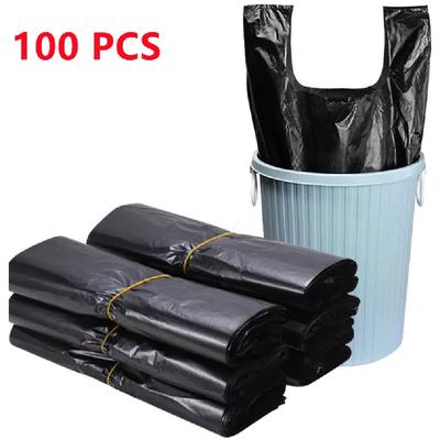100 PIÈCES Sacs Gilet en Plastique Noir Épais - Sacs de Courses Supermarché pour Emporter Stockage Déchets Cuisine Sac de Rangement Emballage