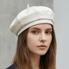 British Style Octagonal Hat Solid Color Painter Hat Retro PU Leather Beret  Streetwear