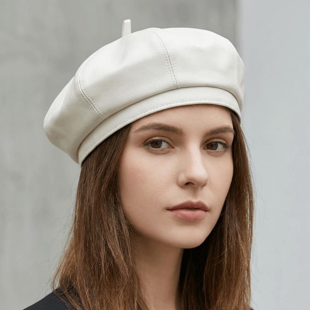 British Style Octagonal Hat Solid Color Painter Hat Retro PU Leather Beret  Streetwear