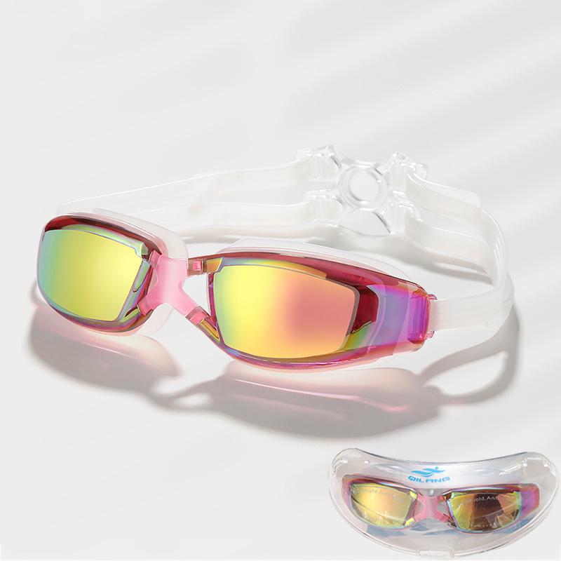 Plating Swimming Goggles Eyewear with Case Adults Professional Waterproof Anti Fog UV Shield Swim Pool Water Glasses Men Women