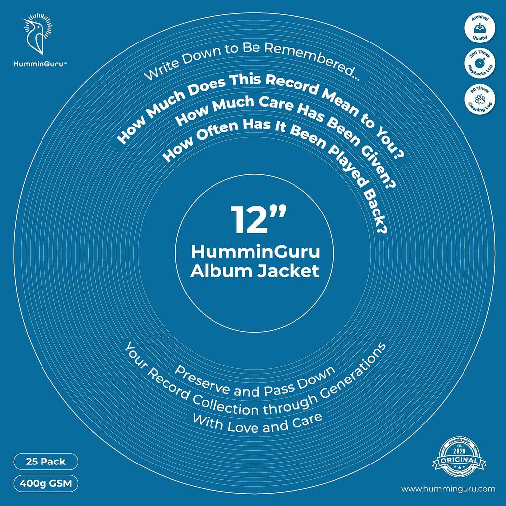 HumminGuru Original Jacket Thickness 400GSM Record Jackets 25 Pieces Odorless Renewable Cardboard Material Original (12" Jacket)