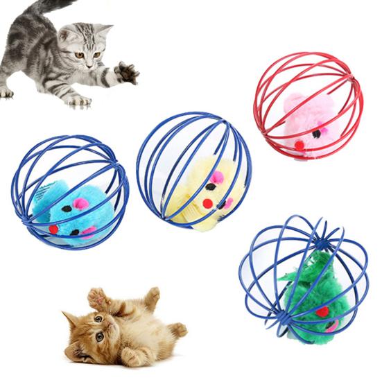 Funny Pet Cat Kitten Fake Mouse Rat Mice Ball Cage Play Interactive Game Toy
