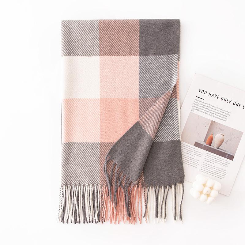 Classic Plaid Scarf for Women  Winter Atmosphere Korean Style Student Imitation Cashmere Plaid Warm Scarf for Men