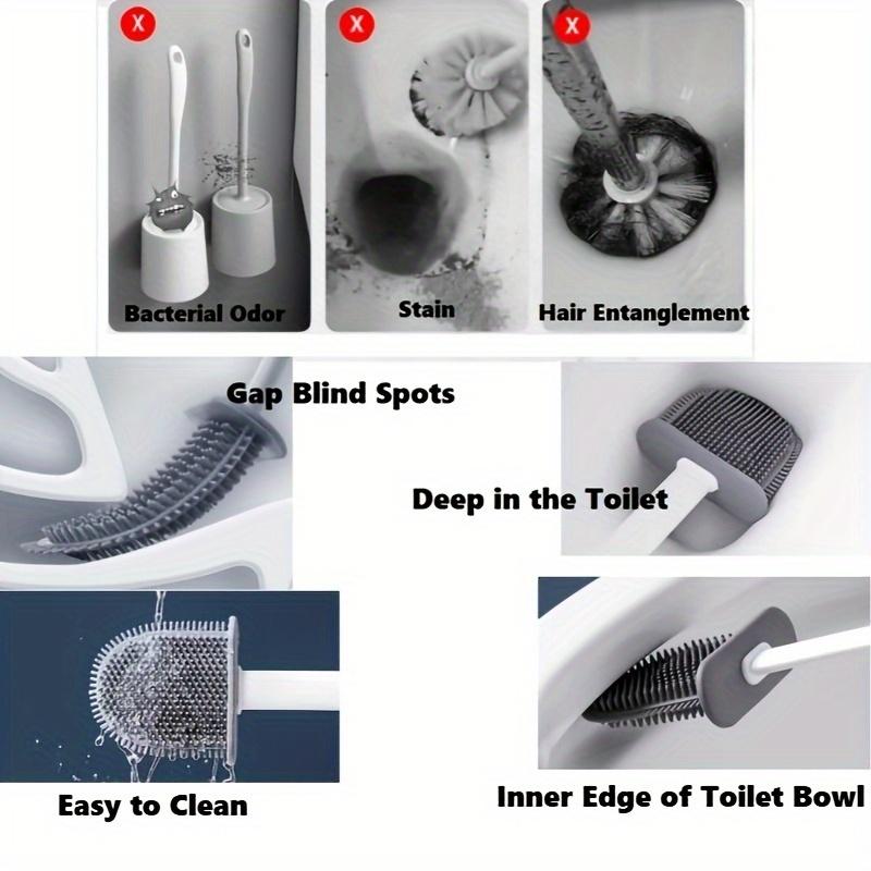 Silicone Toilet Brush with Wall-Mounted Storage Box - Flat Head Design, Suitable for Bathroom and Kitchen Cleaning, Durable Silicone Material