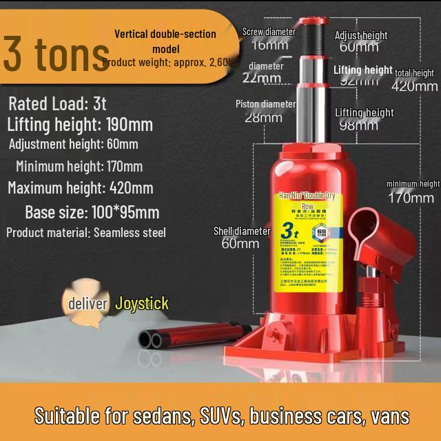 Han Niu 2-Ton Vertical Hydraulic Jack for Small Cars & 5-Ton Pneumatic Jack for Trucks Tu Zhao