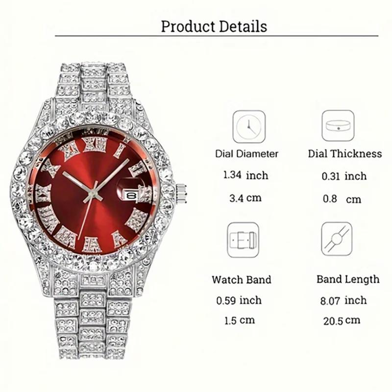 16mm Hip Hop Miami Cuban Link Kette Set Halskette +Uhr+Armband Kreativ Iced Out Glänzend Trendig Stilvoller Schmuck Für Damen Herren