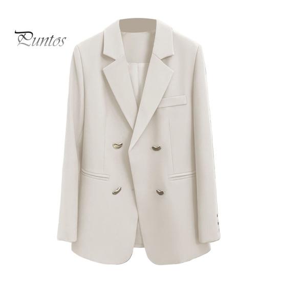 

Женский пиджак с лацканами, длинный рукав, однотонный повседневный пиджак свободного кроя, двубортный, базовая повседневная верхняя одежда, офисное женское пальто M бежевый