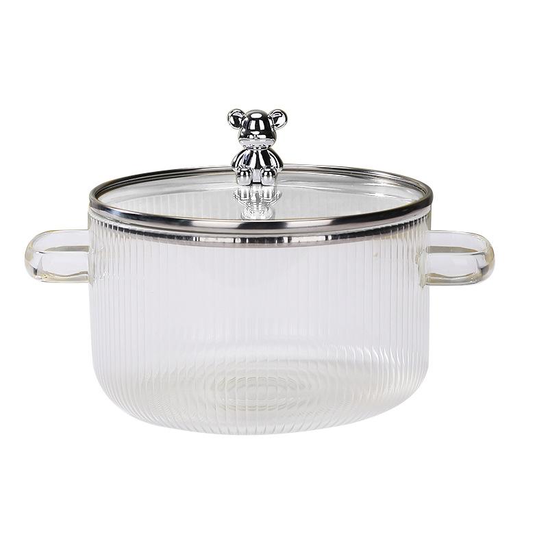 

Утолщенная кастрюля для тушения из высокоборосиликатного стекла, прозрачная кастрюля для приготовления, кастрюля для супа, кастрюля для тушения с крышкой и двумя ручками, кухонный инструмент 1500ML