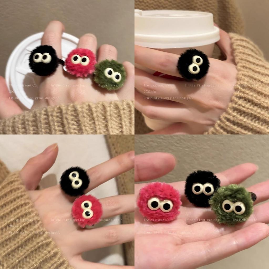 Cute Fluffy Ball Ring For Women Unique Cartoon Design Handmade Geometric Shape Fashionable And Personalized Finger Ring