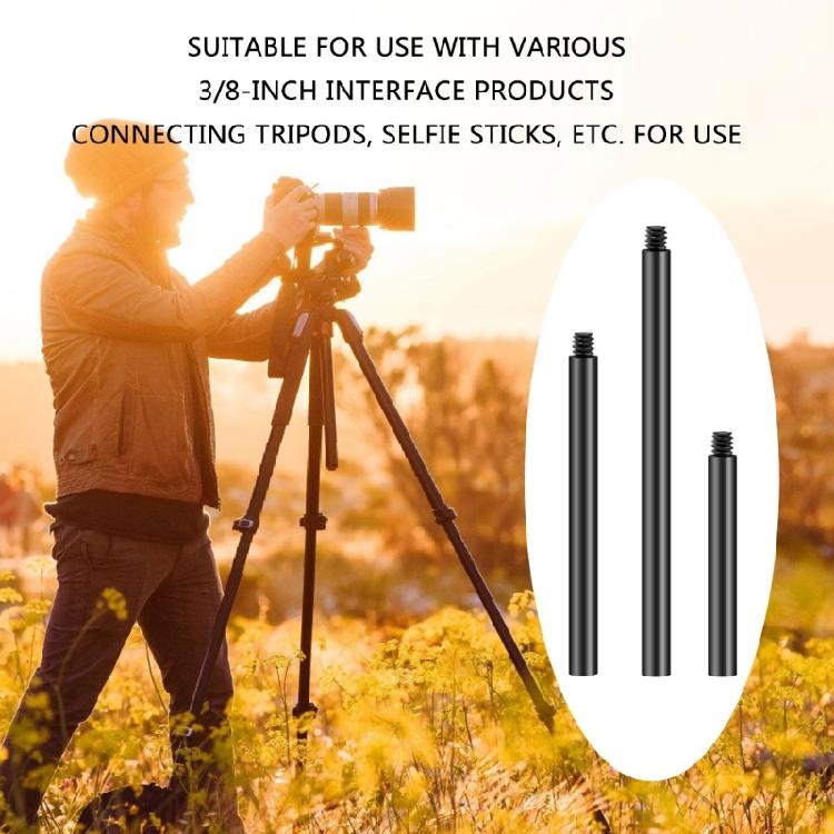 3/8 Extension Rod for Tripods Monopods Fill Light 12mm Aluminum Extender Stick for Camera Fill Light Mount Stability