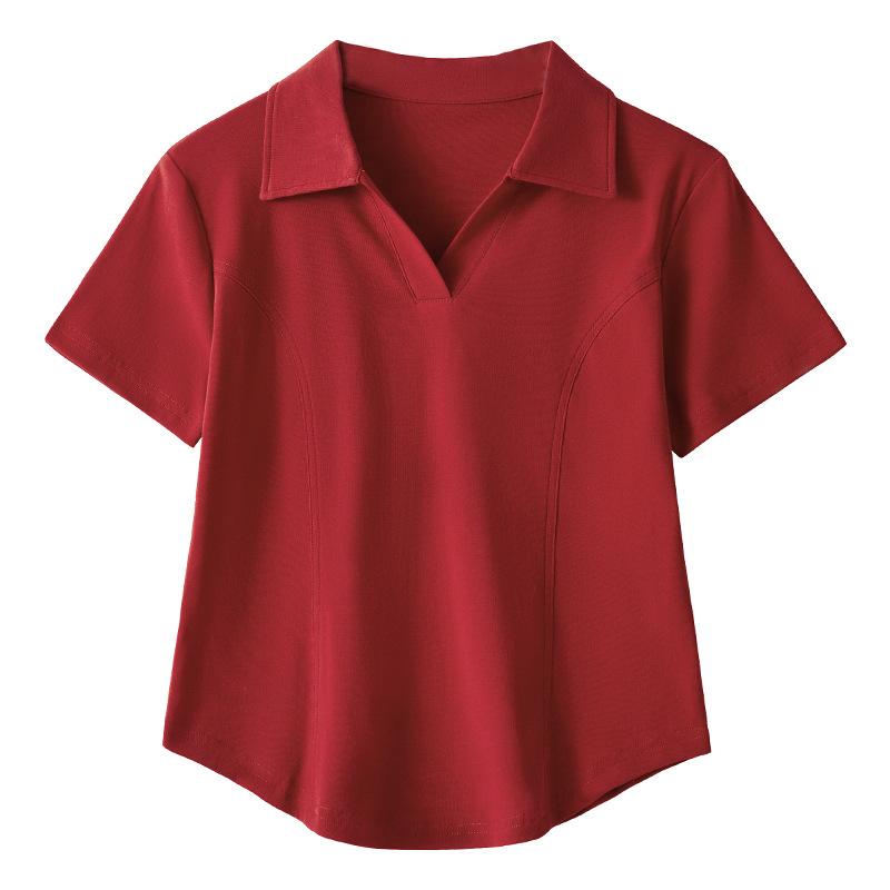 Summer Women's Slim and Thin Casual Lapel Short-sleeved T-shirt