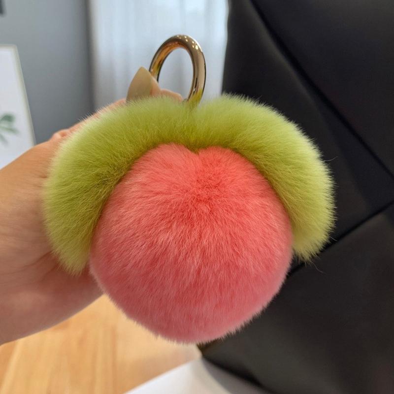 Araba Anahtarları İçin Sevimli Tüylü Şeftali Anahtarlık Yüksek Kalite Yumuşak Peluş Meyve Anahtarlık Kawaii Yumuşak Kürk Şeftali Anahtarlık Çanta Süsü