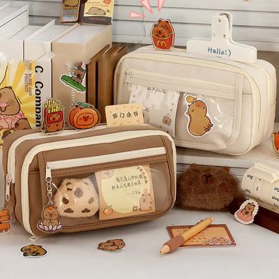 Astuccio portapenne trasparente Kawaii, grande capacità, impermeabile, per ragazze, borsa per cosmetici, cancelleria, ufficio, scuola