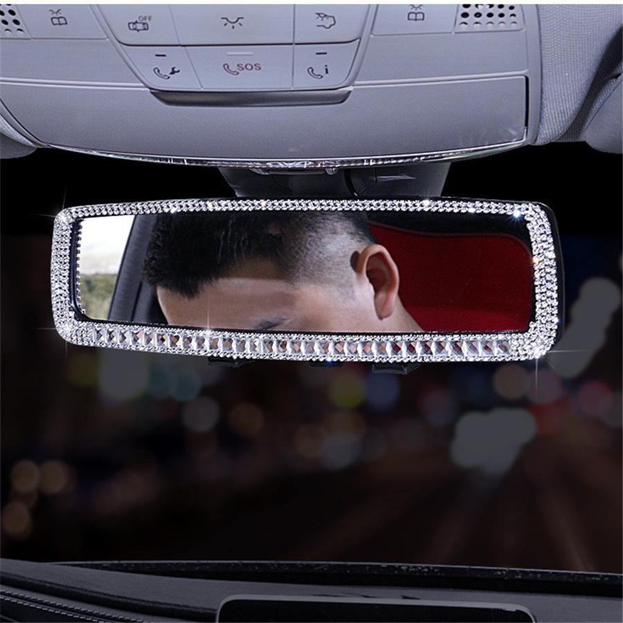 Sparkle Diamond Car Interior Rearview Mirror Bling Rhinestone Decor Accessories