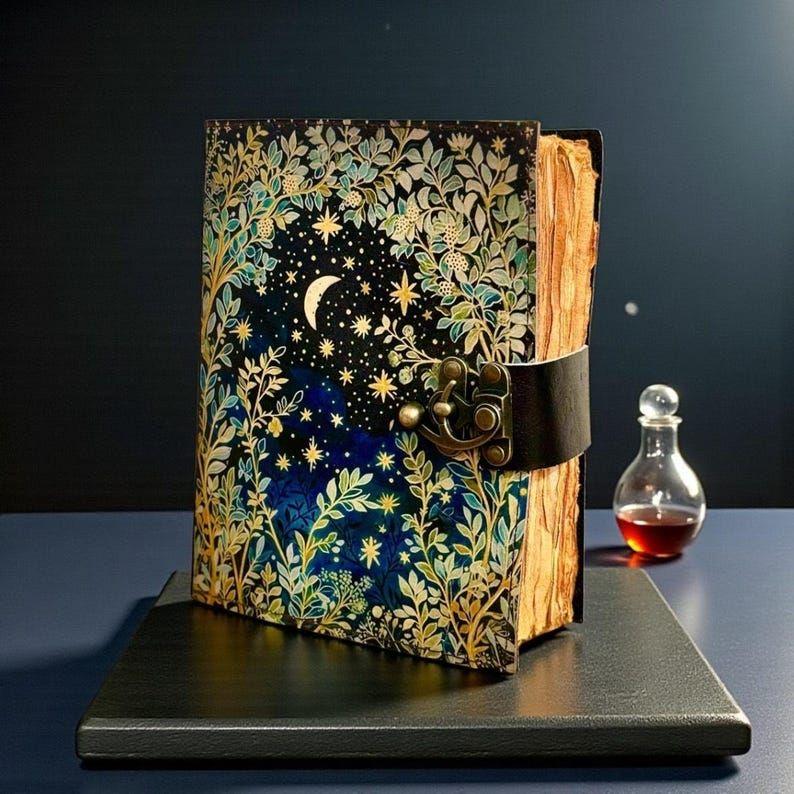 

Celestial Garden Leather Grimoire | Refillable Book of Shadows | Witchcraft Spell book & Wiccan Journal | Occult Gothic Notebook 7 x 5 inch / 100 Page